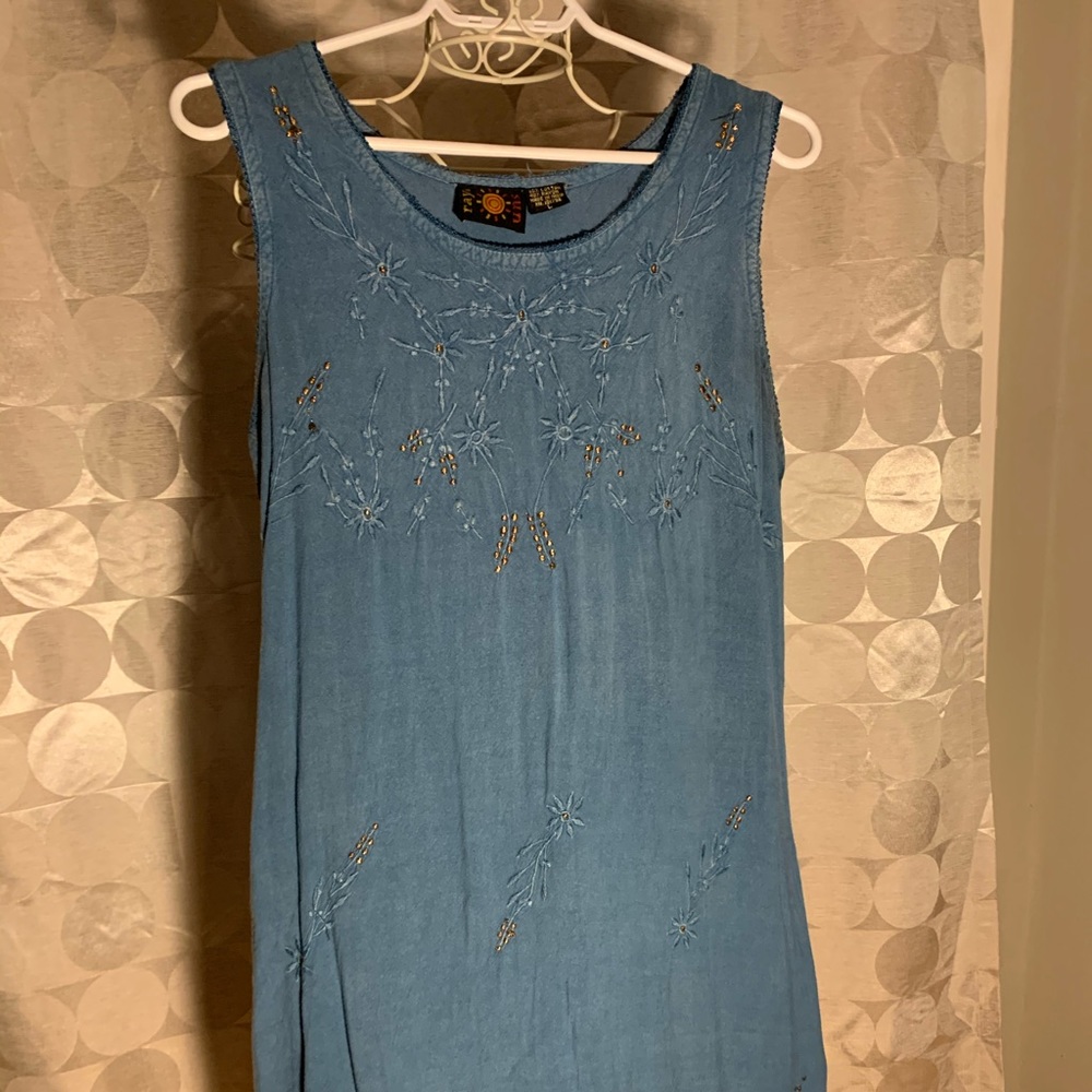 Beaded soft denim shirt dress